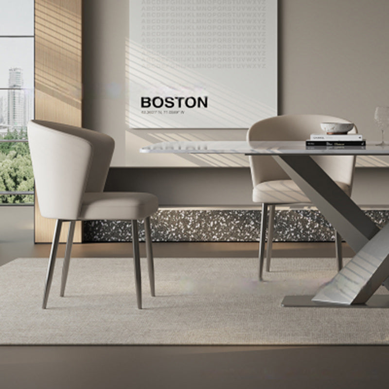 Contemporary Luxury Square Upholstered Microfiber Leather Carbon Steel Dining Chair Curved Backrest For Dining Room
