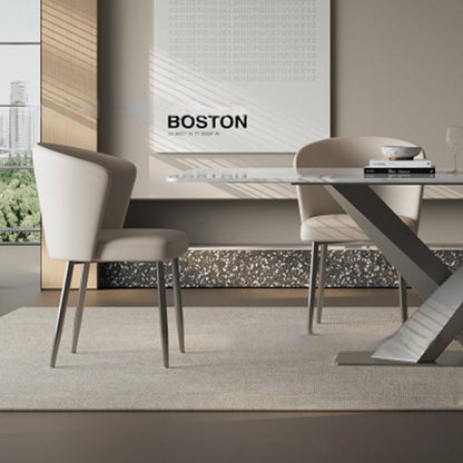 Contemporary Luxury Square Upholstered Microfiber Leather Carbon Steel Dining Chair Curved Backrest For Dining Room