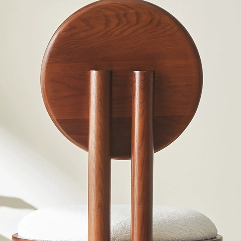 Traditional Vintage Round Upholstered PU Leather Lambswool Solid Wood Dining Chair Backrest For Dining Room