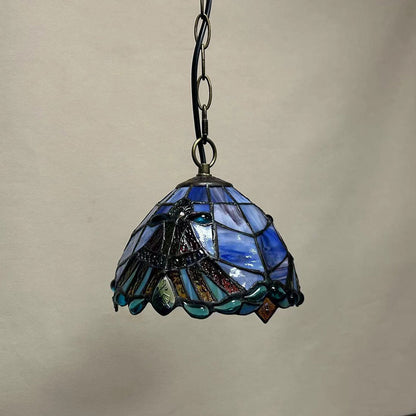 Traditional Tiffany Round Dome Petunia Baroque Zinc Stained Glass 1-Light Pendant Light For Living Room