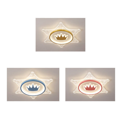 Modern Art Deco Crown Round Pentagon Acrylic Iron LED Flush Mount Ceiling Light For Living Room