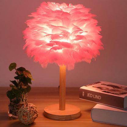 Modern Creative Feather Decorative Solid Wood 1-Light Table Lamp