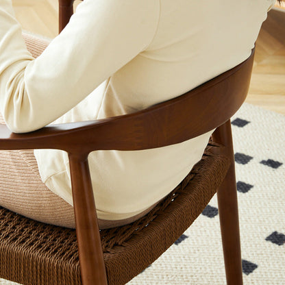 Traditional Vintage Braided Rope Wood Legs Square Dining Chair Backrest Armrest For Dining Room