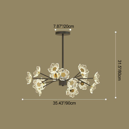 Contemporary Nordic Dome Flower Branch Rod Iron Acrylic LED Chandeliers For Dining Room