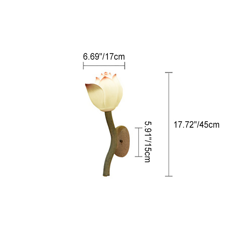 伝統的な中国樹脂製蓮の花金具 リビングルーム用 1灯壁取り付け用燭台ランプ
