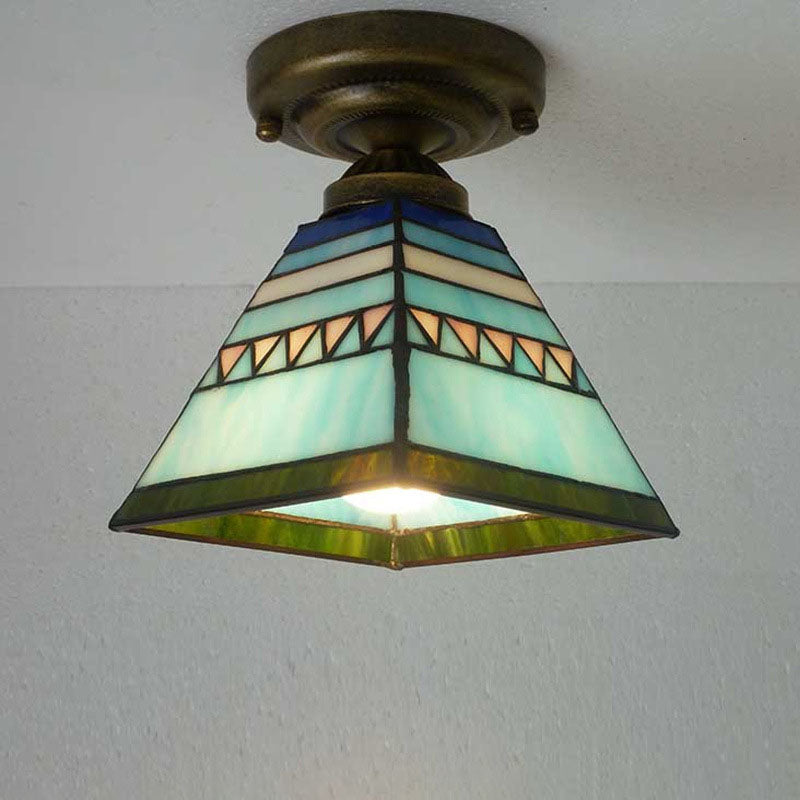 European Vintage Tiffany 1-Light Semi-Flush Mount Light