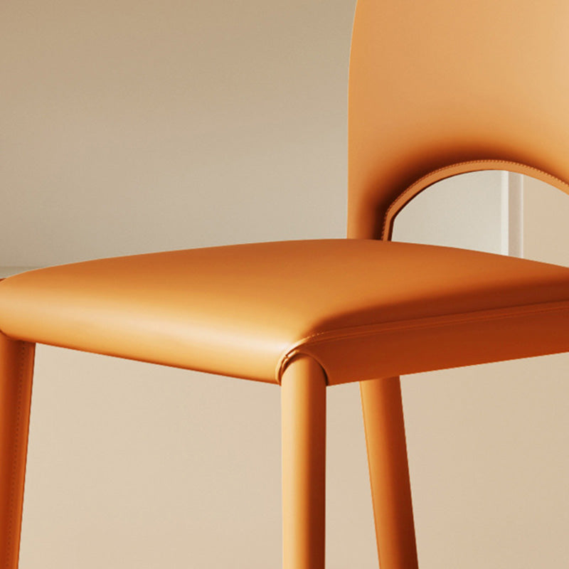 Modern Minimalist Square Oval Back Genuine Leather Carbon Steel Dining Chair For Dining Room