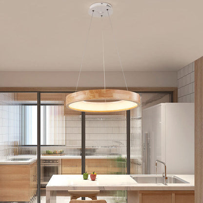Japanese Simplicity Log Circle Island Light LED Chandelier