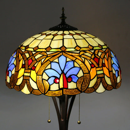 Traditional Tiffany Resin Glass Semicircular Dome Cow Diamond Flower 2-Light Standing Floor Lamp For Dining Room