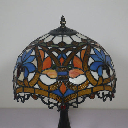 Traditional Tiffany Resin Zinc Alloy Glass Dome Bead 1-Light Table Lamp For Bedside