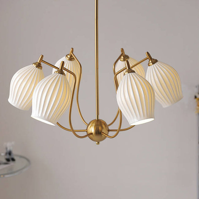 Vintage Minimalist Tulip Ceramic 4/6 Light Chandelier