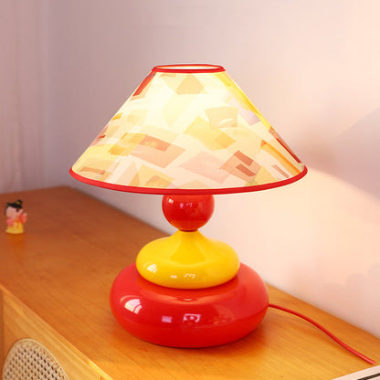 Traditional Vintage Iron Fabric Conic Round Pastel 1-Light Table Lamp For Bedside