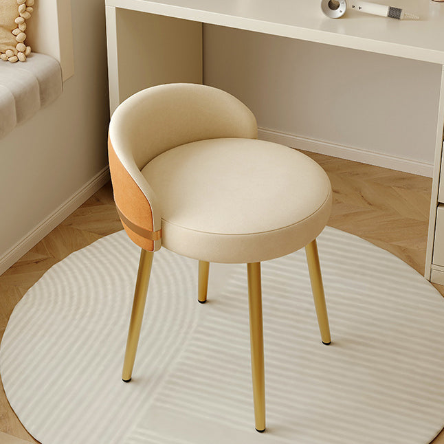 Contemporary Scandinavian Round Napa Leather Swivel Vanity Stool Low Back For Bedroom