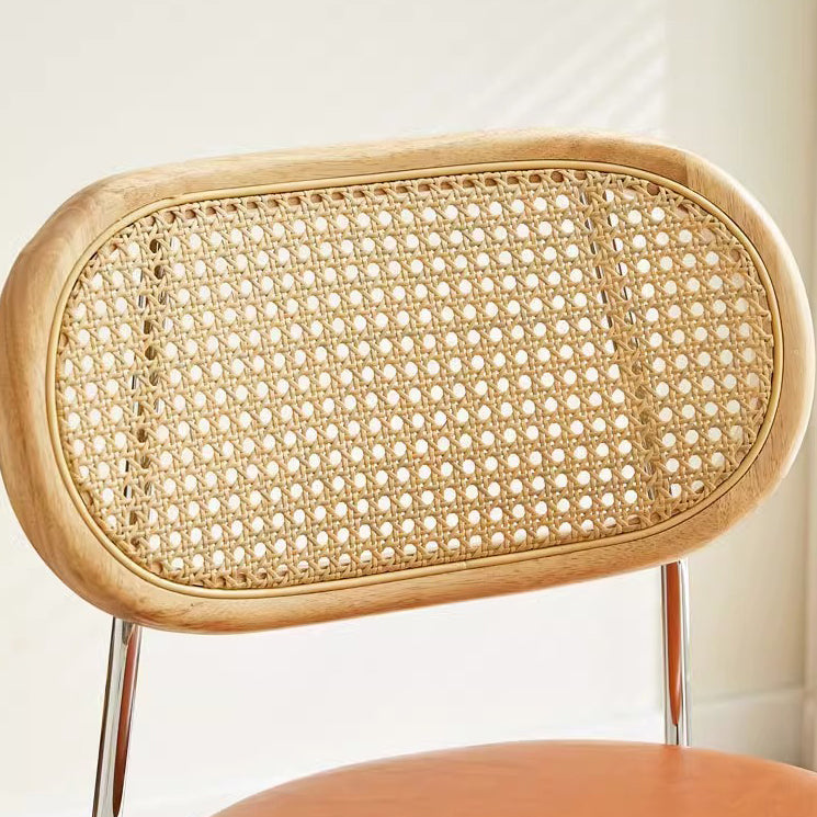 Contemporary Vintage Round Rectangular Solid Wood Metal Genuine Leather Dining Chair Backrest For Dining Room