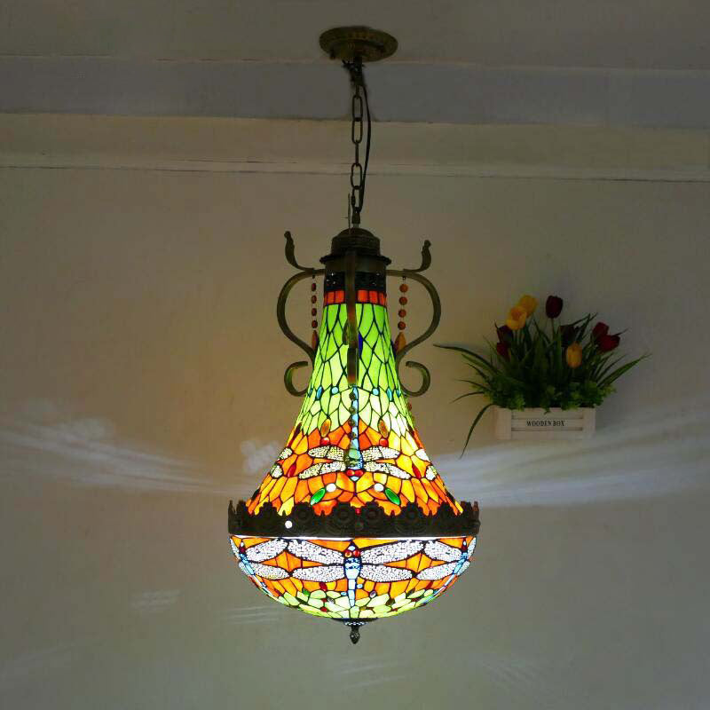 Traditional Vintage Half Round Table Teardrop Iron Glass 5/8 Light Pendant Light For Living Room