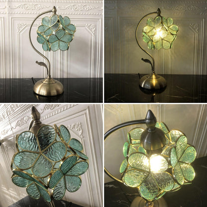 Traditional Vintage Flower Hydrangea Brass Metal Glass 1-Light Table Lamp For Bedroom