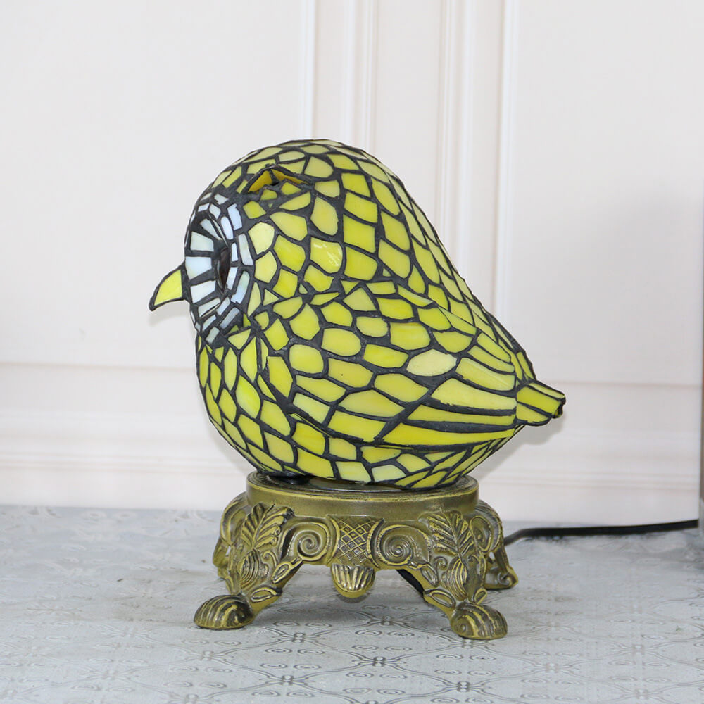 Vintage Tiffany Cartoon Parrot Resin Stained Glass 1-Light Table Lamp
