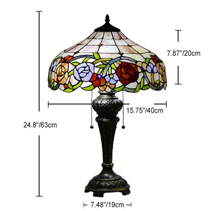 Traditional Tiffany Resin Glass Dome Hemispheric Flower 2-Light Table Lamp For Bedside