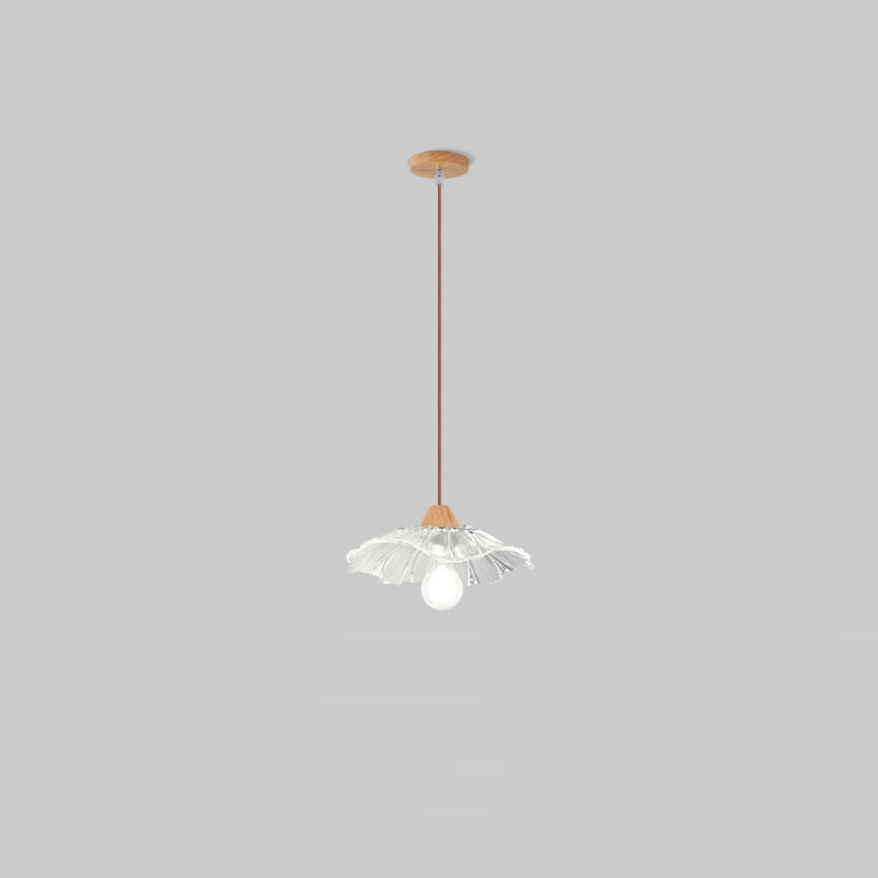 Modern Art Deco Wood Lotus Leaf Glass Shade 1/3-Light Island Light Chandelier For Bedroom