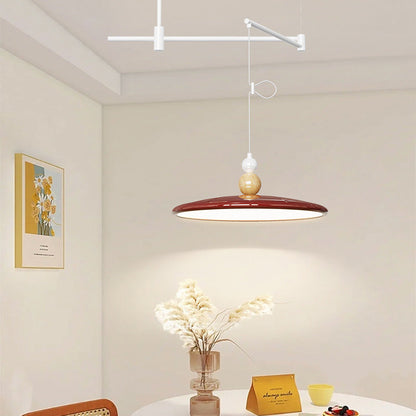 Contemporary Nordic Iron Flying Saucer Shade LED Displaceable Rocker Arm Pendant Light For Dining Room