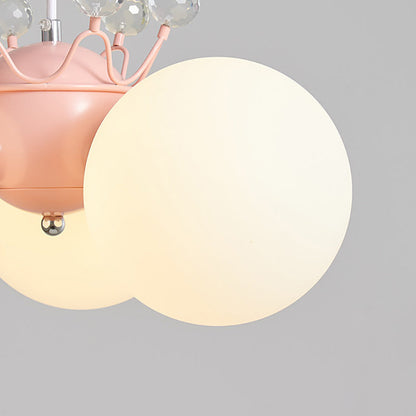 Contemporary Creative Cream Hardware Crystal Decor PE Round Shade 3-Light Kids Chandelier For Living Room