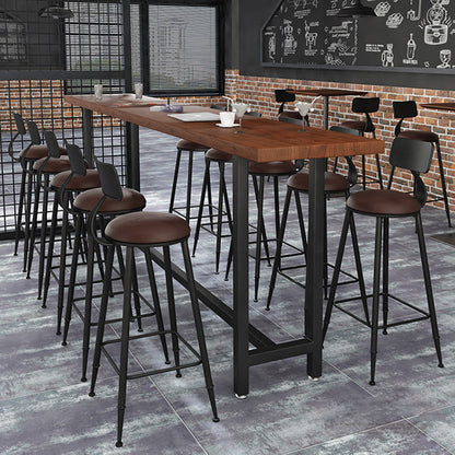 Traditional Vintage Round Wood PU Leather Iron Frame Bar Stool Backrest Footrest For Dining Room