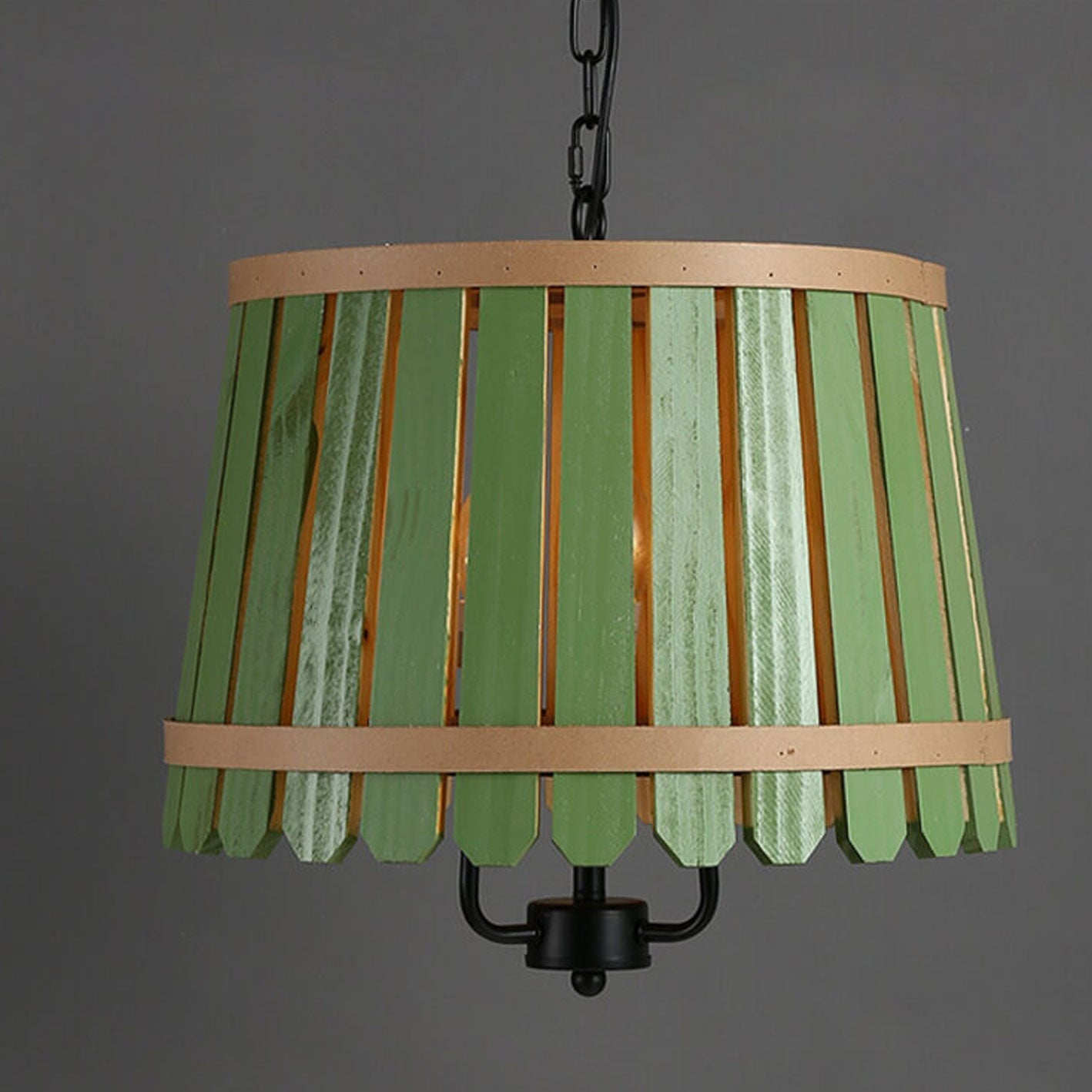 Modern Colored Wooden Barrel Dome 3 Light Chandelier