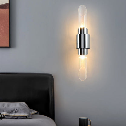 Modern Luxury Stainless Steel Glass Column 2-Light Wall Sconce Lamp