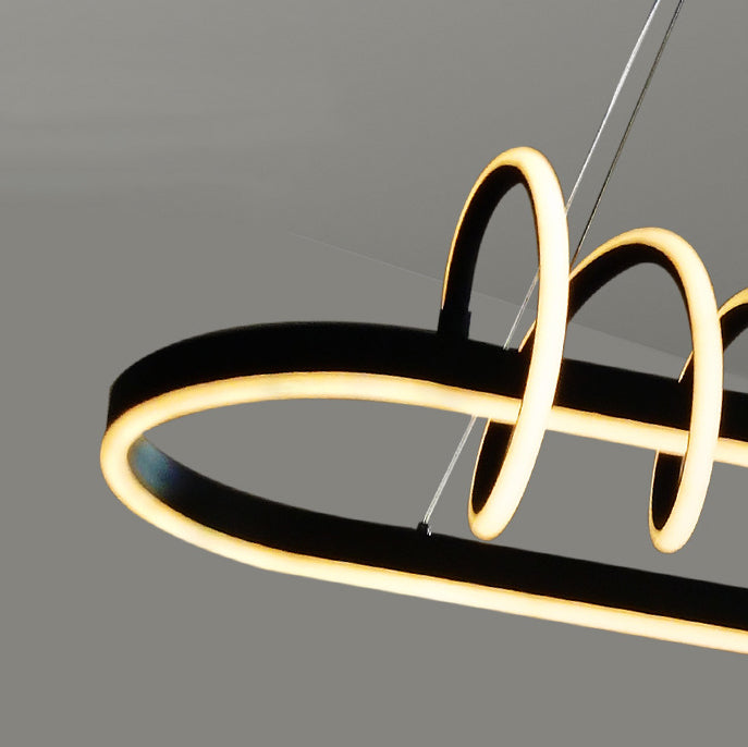 Modern Minimalist Oval Spiral Iron Aluminium Silicone LED Island Light Chandelier For Dining Room
