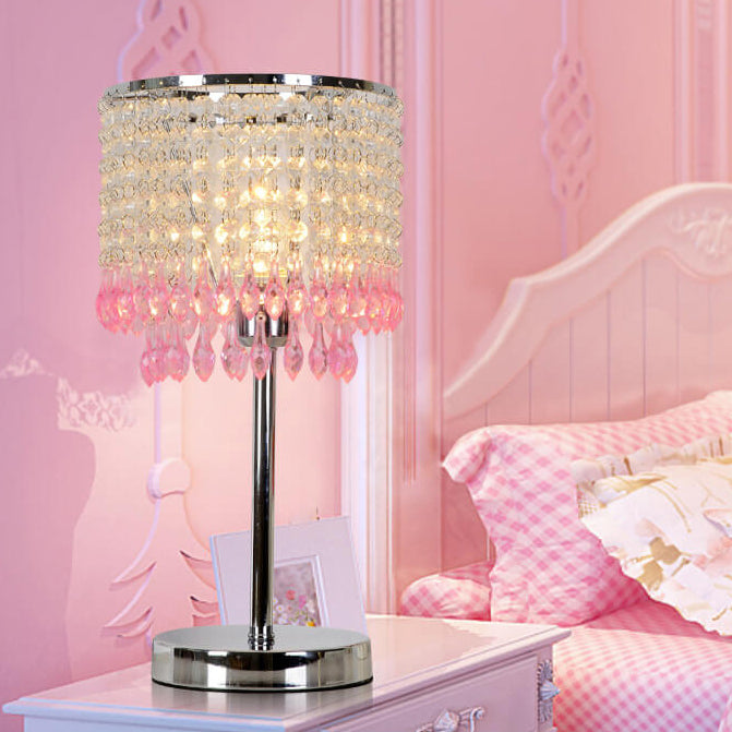 Modern Crystal Beads Colored Column 1-Light Table Lamp