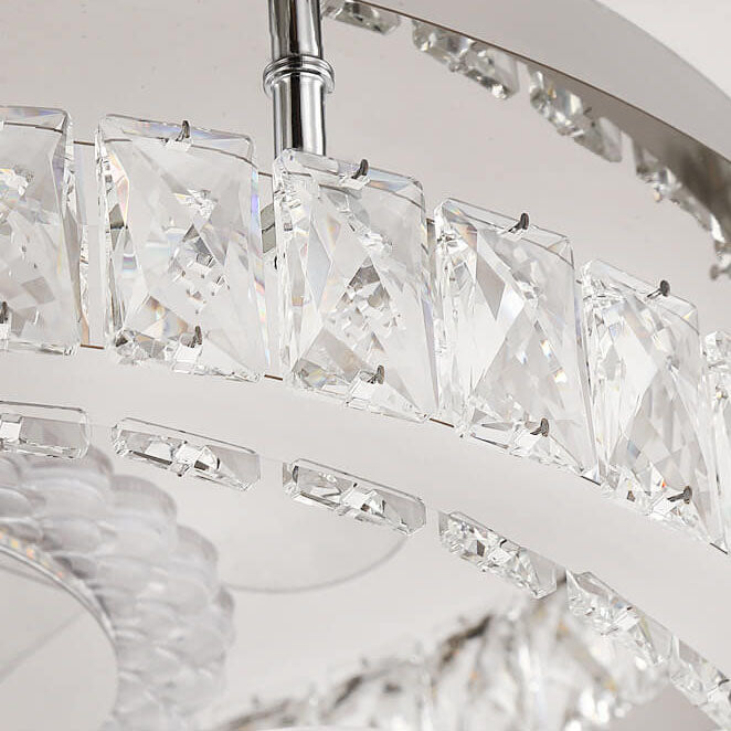 Modern Luxury Crystal Stainless Steel LED Flush Mount Ceiling Fan Light