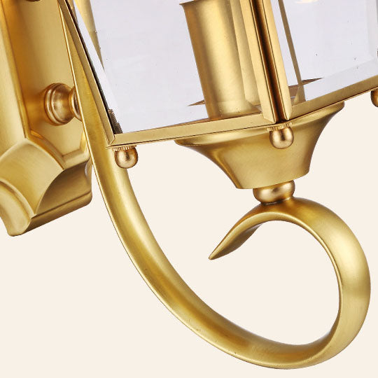 European Modern Luxury Quadrilateral Brass Glass Waterproof 1-Light Outdoor Wall Sconce Lamp