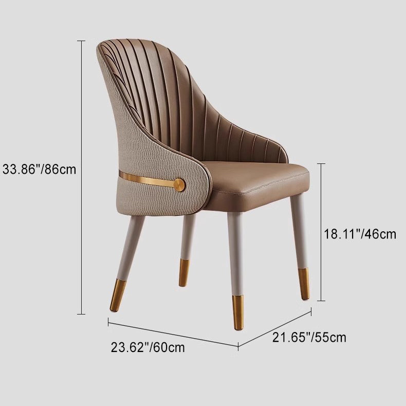 Modern Minimalist Square Pleated PU Leather Metal Foam Dining Chair Four Legs Backrest For Dining Room