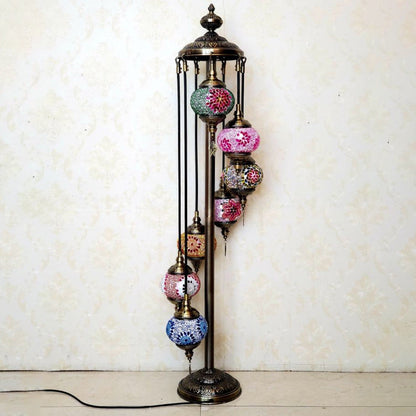 Traditional Tiffany Oval Ball Iron Stained Glass 5/7 Light Standing Floor Lamp For Living Room