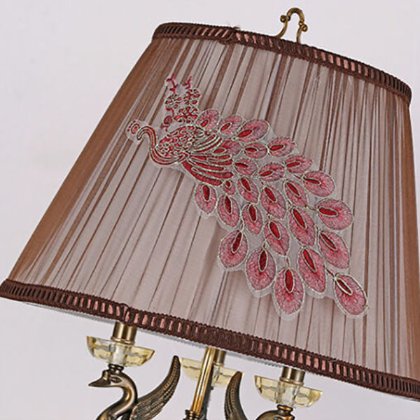 Modern Luxury Fabric Shade Candle Crystal Base 3/4 Light Table Lamp