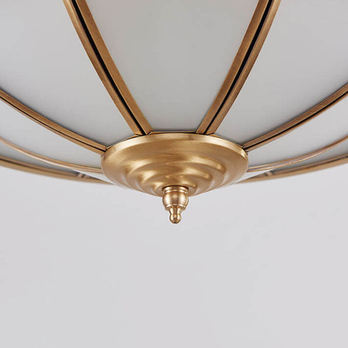 European Style Luxury Brass Glass Drum Cage 3/4/6 Light Flush Mount Ceiling Light