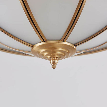 European Style Luxury Brass Glass Drum Cage 3/4/6 Light Flush Mount Ceiling Light