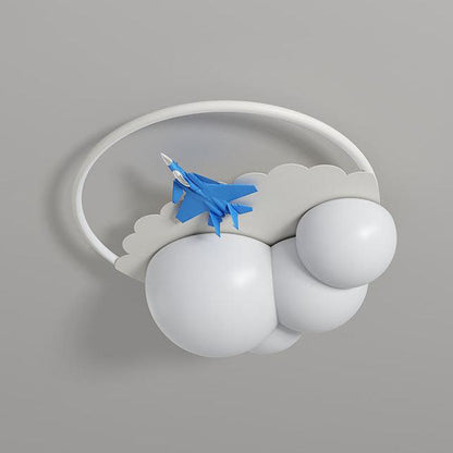 Modern Kids Cloudy Airplane Iron Resin Rotomolded LED Flush Mount Ceiling Light