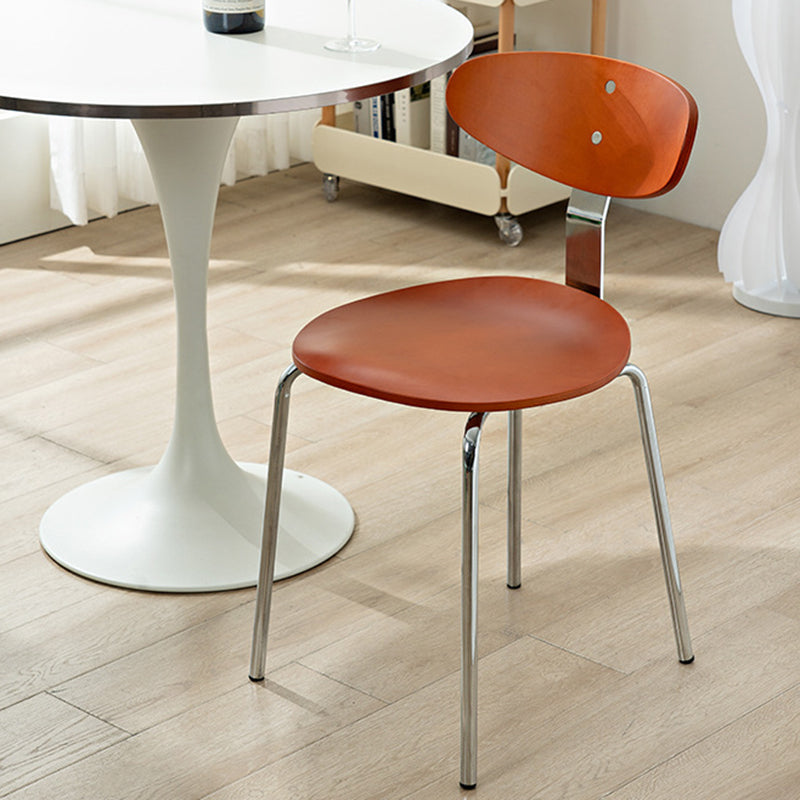 Contemporary Scandinavian Wood Faux Oil Waxed Leather Round Cushion Dining Chair Backrest For Dining Room