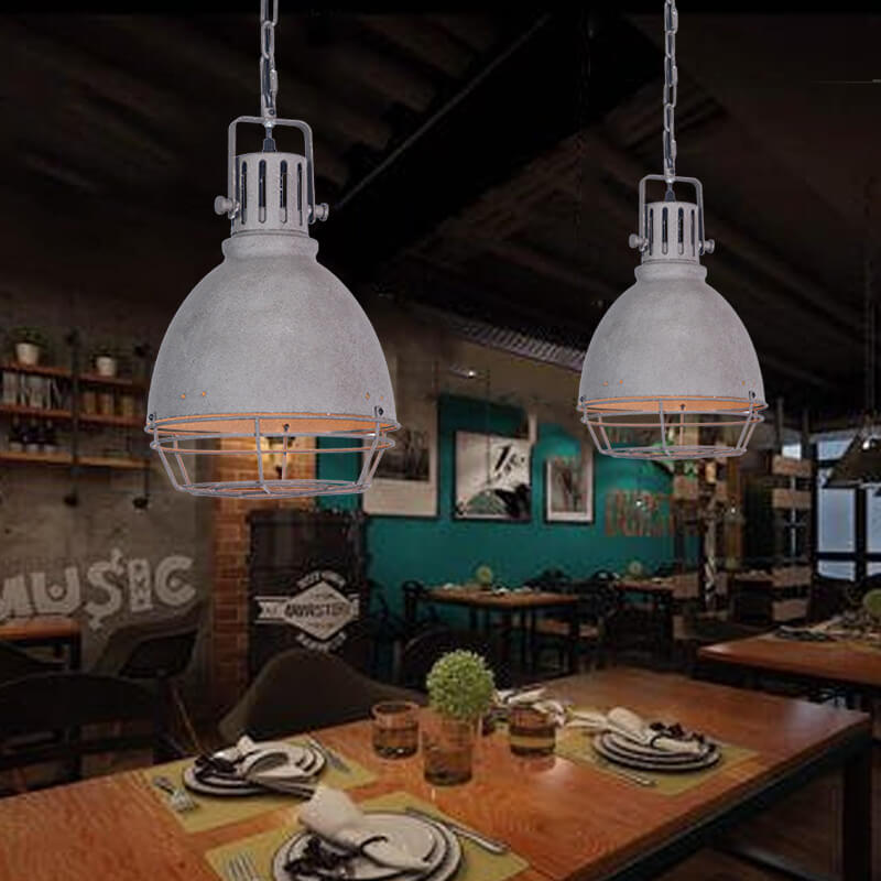 Retro Industrial Antique Older Metal 1 Light Bowl Shaped Pendant Light