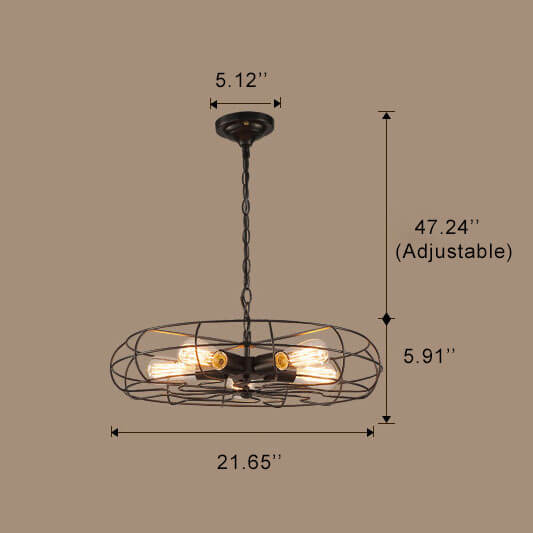 Retro Wrought Iron 5-Light Openwork Fan Cage Drum Chandeliers