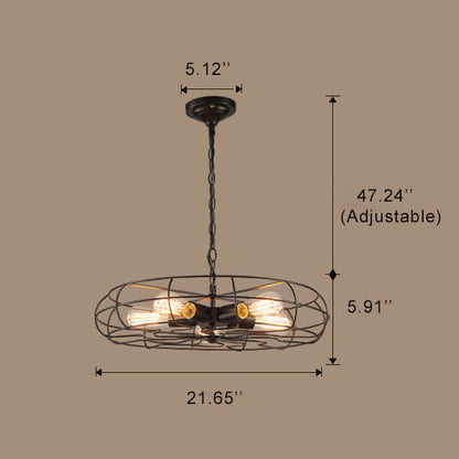 Retro Wrought Iron 5-Light Openwork Fan Cage Drum Chandeliers