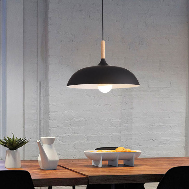 Modern Metal Wooden Top 1-Light Dome Pendant Light