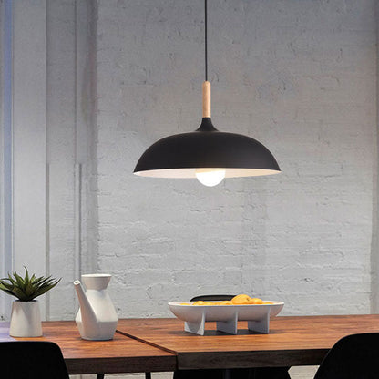 Modern Metal Wooden Top 1-Light Dome Pendant Light