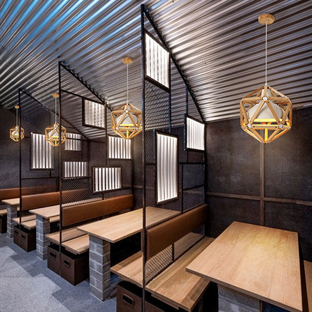 Industrial Simple Wooden 1-Light Rhombus Pendant Light