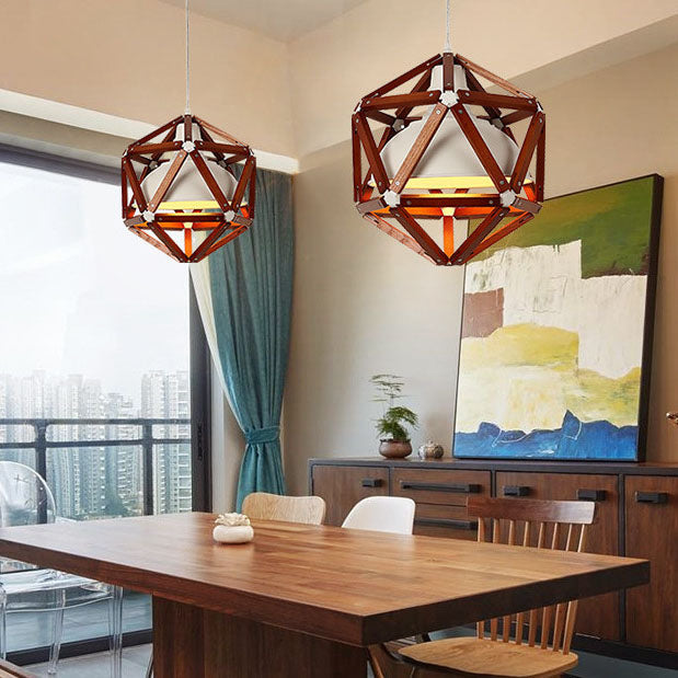 Industrial Simple Wooden 1-Light Rhombus Pendant Light