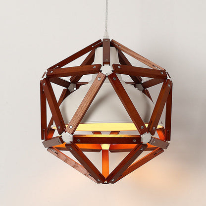 Industrial Simple Wooden 1-Light Rhombus Pendant Light