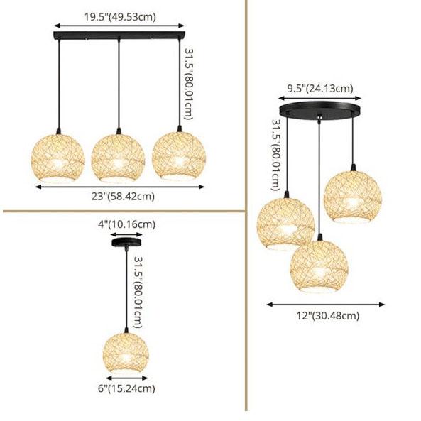 Rattan Weaving Beige Globe 1/3 Light Pendant Light