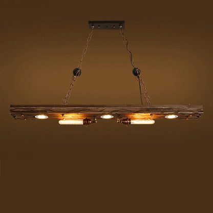 Industrial Retro Wooden Long Track 2-Light Chandelier