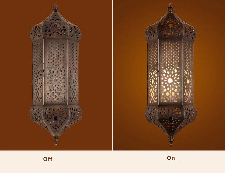 Retro Hollowed Column Copper Moroccan 1-Light Wall Sconce Lamp